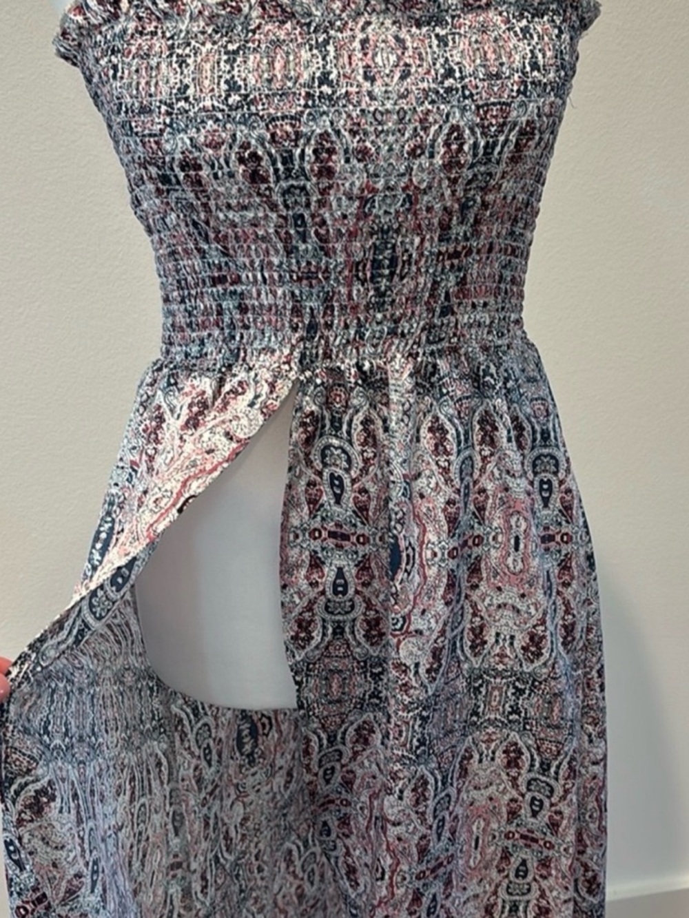 Willow & Root Multi Color Strapless Smocked Maxi Tube Top Split Front XS NWT